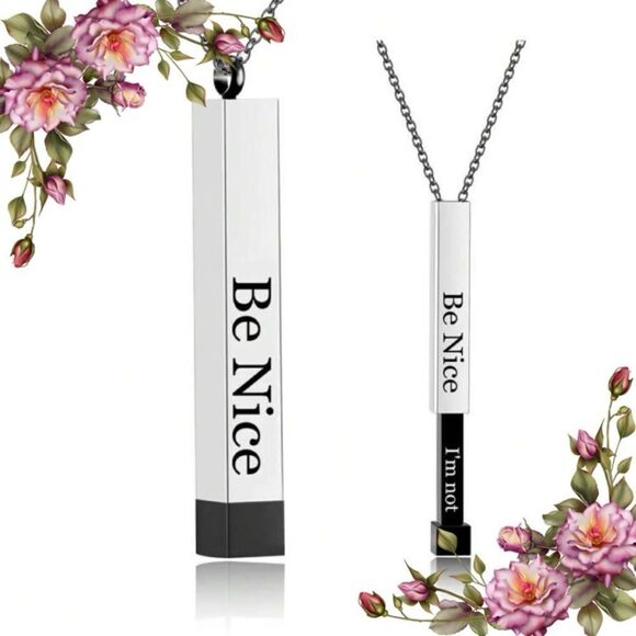 Stainless Steel Engraved 'Be Nice...I’m not' Nesting Doll Pendant Necklace - Picture 1 of 6